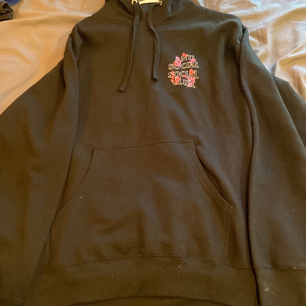 Anti social social club black and pink hoodie flower unisex